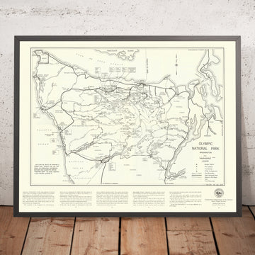 Old Map of Olympic National Park, 1958: Hoh Rainforest, Hurricane Ridge, Lake Crescent, Neah Bay, Mt Olympus