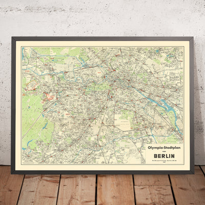 Large Old Summer Olympics Map of Berlin, 1936: Charlottenburg, Tiergarten, Olympic Stadium