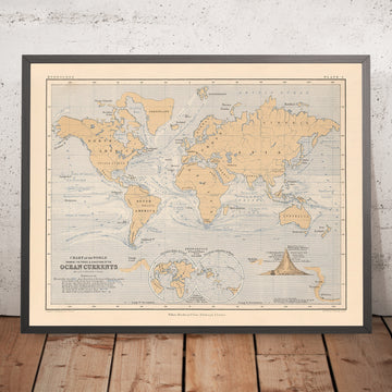 Old World Map of Ocean Currents by Johnston, 1852: Victorian chart; Gulf Stream, Kuroshio, Humboldt