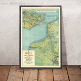 Ancienne carte routière de Londres à Paris par avion, 1928 : Imperial Airways, Croydon, biplan Handley Page 