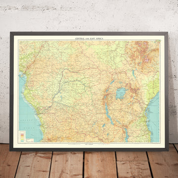 Old Map of Central & East Africa by Bartholomew, 1922: Post‑WWI mandates; Great Lakes; Rail & Telegraph