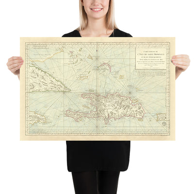 Old Nautical Map of the Caribbean, 1750: Santo Domingo, Haiti, Jamaica, Puerto Rico, Turks & Caicos