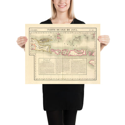 Old Map of Bali, Lombok, Komodo, Sumbawa and Part of Java by Delavault, 1827: Surabaya, Denpasar