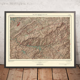 Old Relief Map of Great Smoky Mountains National Park, 1963: Clingmans Dome, Newfound Gap, Cades Cove, US 441, Fontana Lake