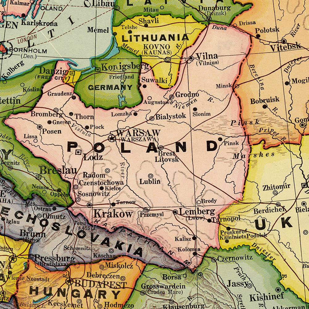 European Map 1925 Large Old Map of Europe by Cram, 1925: Political, Post-WWI borders, Co ...