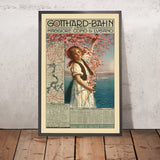 Lakes Maggiore, Como & Lugano Travel Poster: Gotthard-Bahn by Gabriele Chiattone, 1906