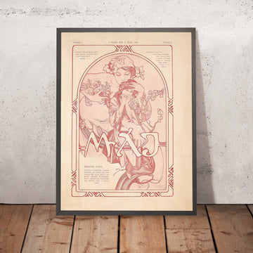 A framed image of Máje by Alphonse Mucha, 1902