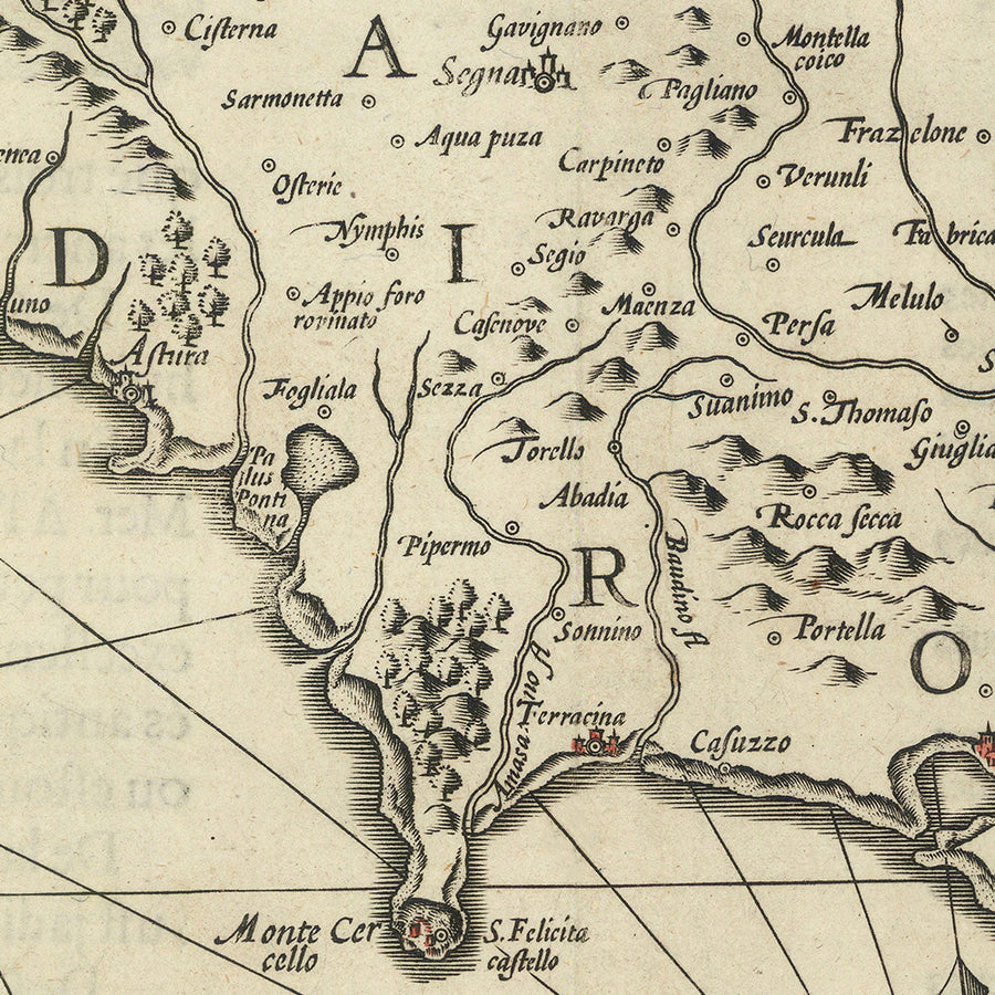 Prima mappa della costa mediterranea italiana di Barentsz, 1595: Napoli, Roma, Capri, Sorrento, Gaeta, Ischia 