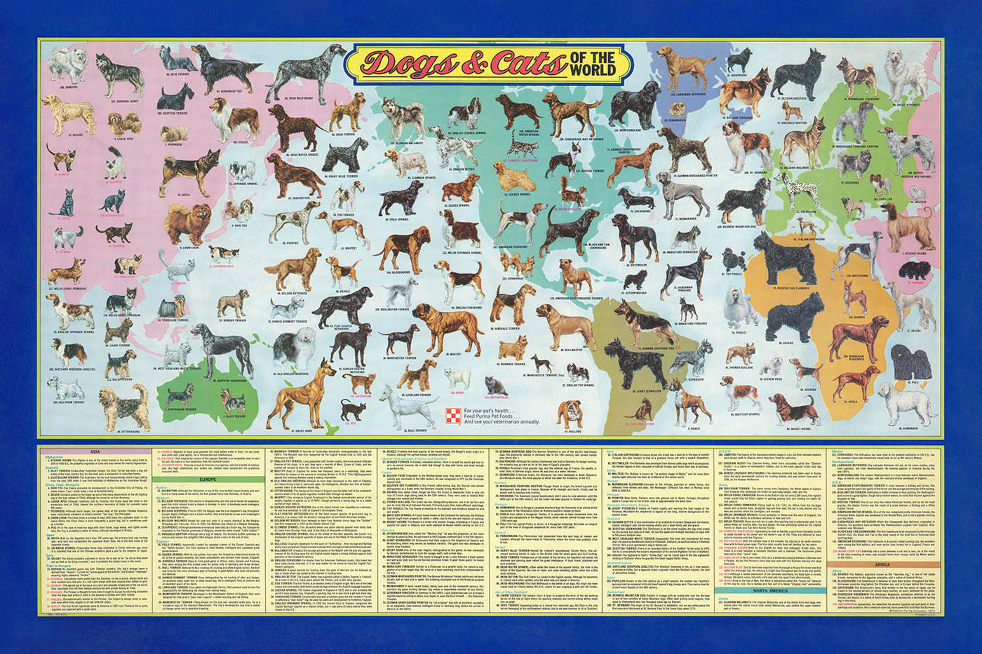 Old Dogs and Cats World Map by Purina, 1973: Global Breeds, 1970s Pet Culture