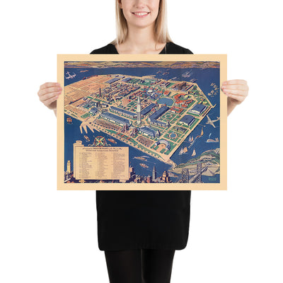 Old Map of Treasure Island & the Golden Gate International Exposition1939: Tower of the Sun, Court of the Seven Seas, California Building, Bay Bridge, San Francisco