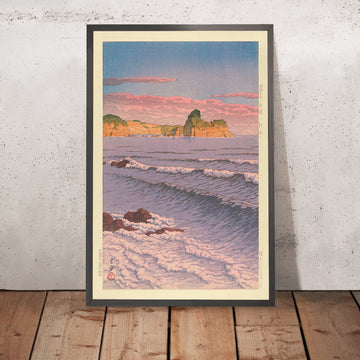 Ein gerahmtes Bild von Shinbeshi Bikuni Ocean Waves von Hasui Kawase, 1935