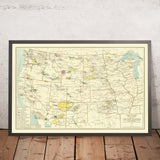 Old National Park Map of United States, 1927: Yellowstone, Grand Canyon, Yosemite, Colorado River, Rockies