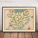 Carte picturale de l'Ohio par Ruth Taylor White, 1935 : Columbus, Cleveland, Cincinnati, Industrie, Chemins de fer 