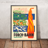 Affiche de voyage Zurich : Quatre saisons sur le Forch-Bahn par Carl Scherer, 1931 