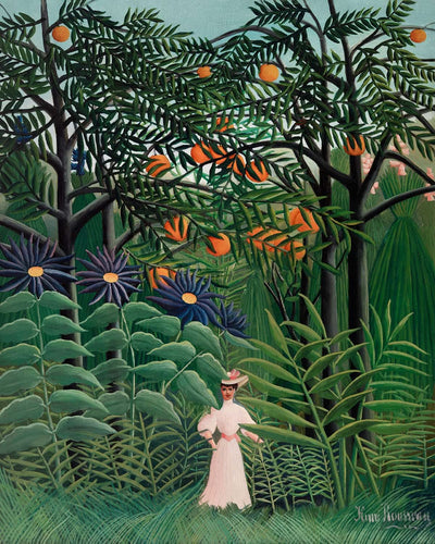 Frau geht in einem exotischen Wald spazieren, von Henri Rousseau, 1905