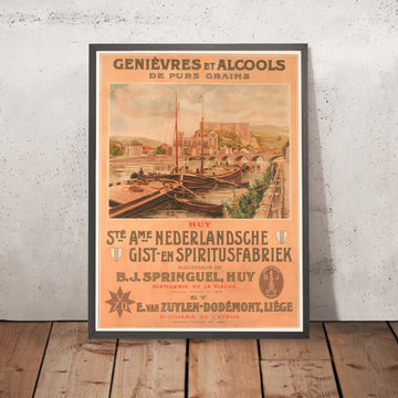 A framed image of Compagnie Franco-Belge Vintage Genever and Grain Spirits Poster, 1910
