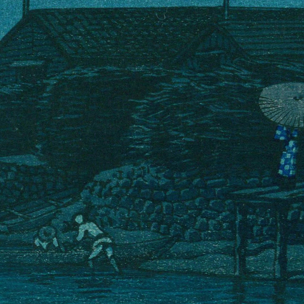 Night Beach Scene at Omori by Hasui Kawase, 1935