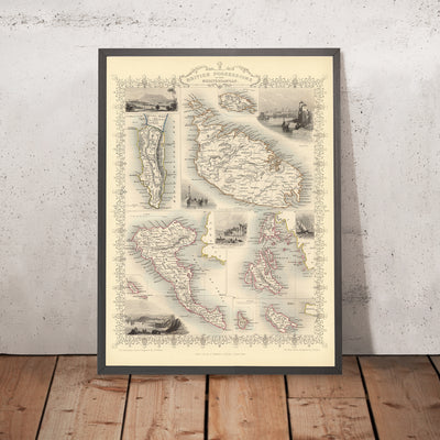 Old Map of the British Empire in the Mediterranean, 1851: Gibraltar, Malta, Corfu, Zante, Etc.