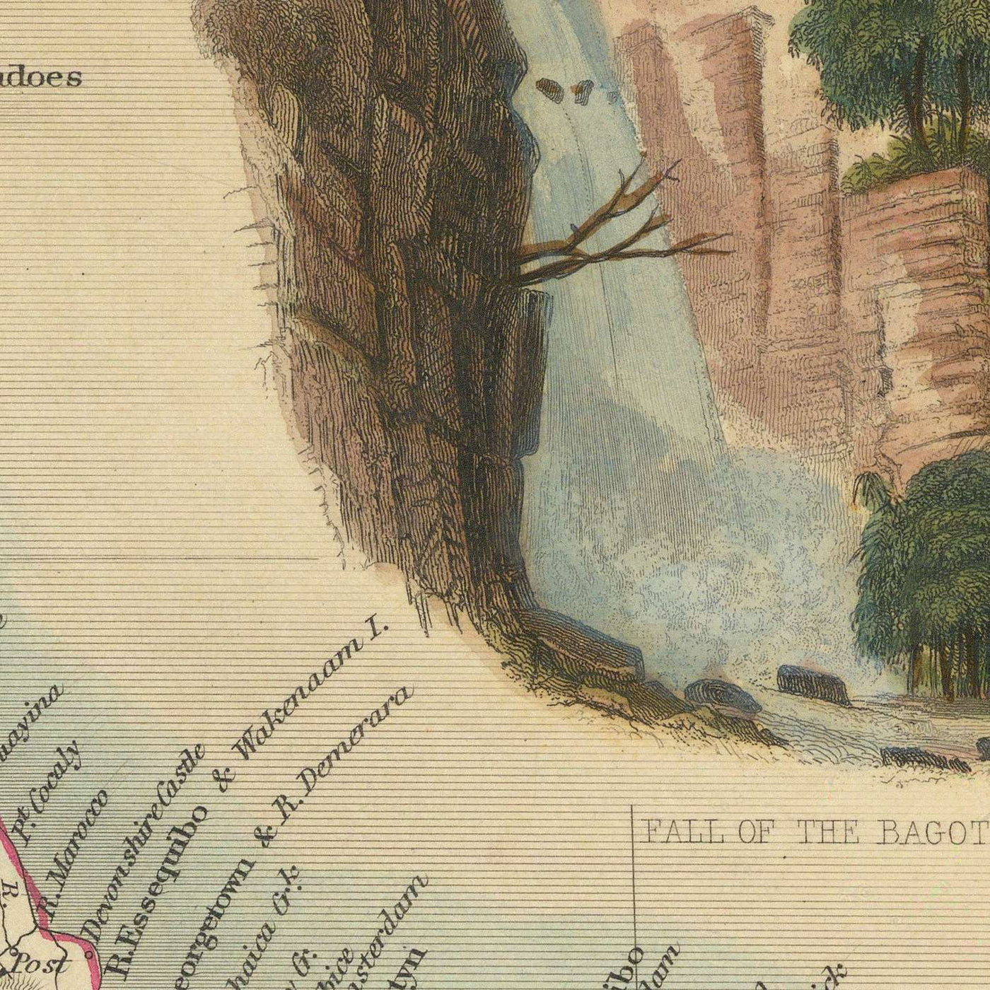 Old Map of Northern South America by Tallis, 1851: Venezuela, Colombia, Ecuador, Guayanas, Panama