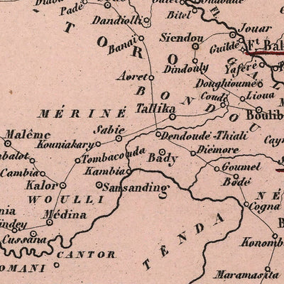 Old Map of Senegal (French Africa) by Vuillemin, 1869: Dakar, Saint-Louis, Senegal & Gambia Rivers, Colonial