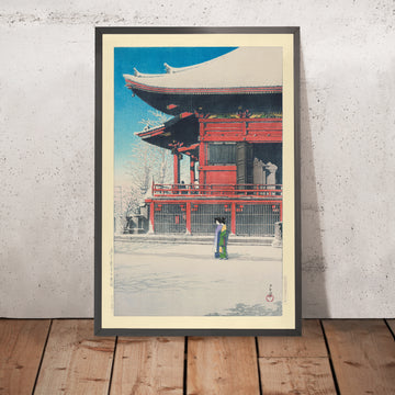 Gerahmtes Bild des Asakusa-Kannon-Tempels nach dem Schnee, Tokio, von Hasui Kawase, 1935