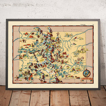 Pictorial Map of Colorado by Ruth Taylor White, 1935: Denver, Rocky Mountains, Pikes Peak, Mesa Verde, Great Sand Dunes