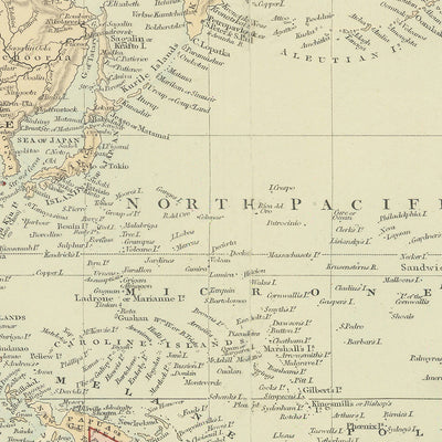 Old Mercator World Map of the British Empire by Stanford, 1894: Centred on the Pacific