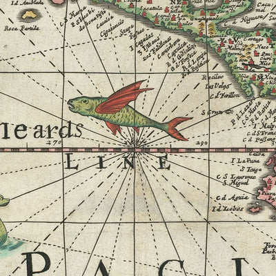 Alte Karte von Amerika von Walton, 1658: Kalifornien als Insel, mythische Meerenge, Carte-à-Figures-Stil