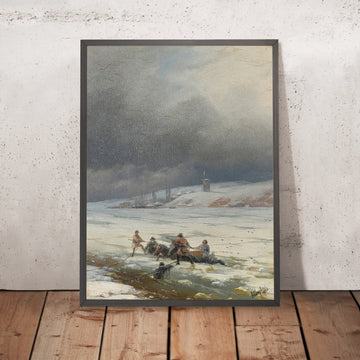 A framed image of Hauling a Horse and Cart out of the Ice by Ivan Konstantinovich Aivazovsky, 1876