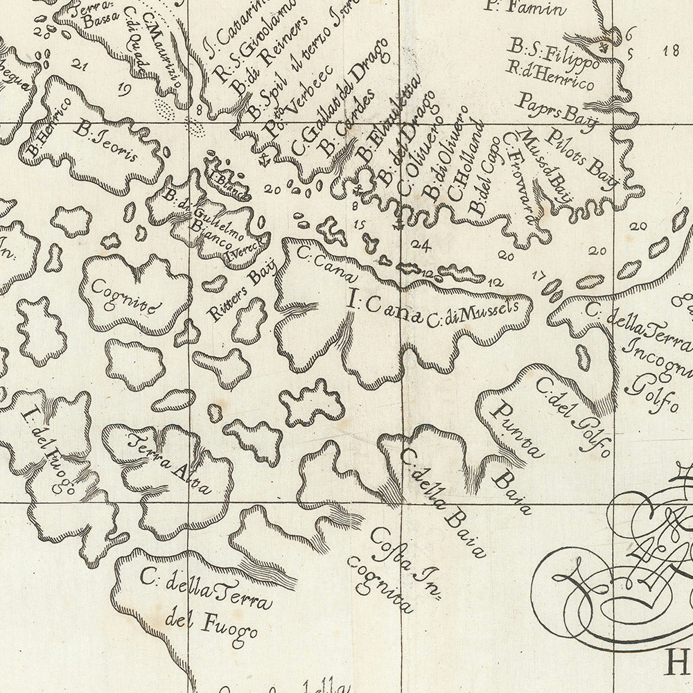 Old Strait of Magellan Nautical Chart by Dudley, 1646: Tierra del Fuego, Le Maire Strait, Terra Australis