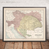 Alte Karte von Österreich-Ungarn von Black, 1884: Wien, Budapest, Alpen, Donau, Adria 