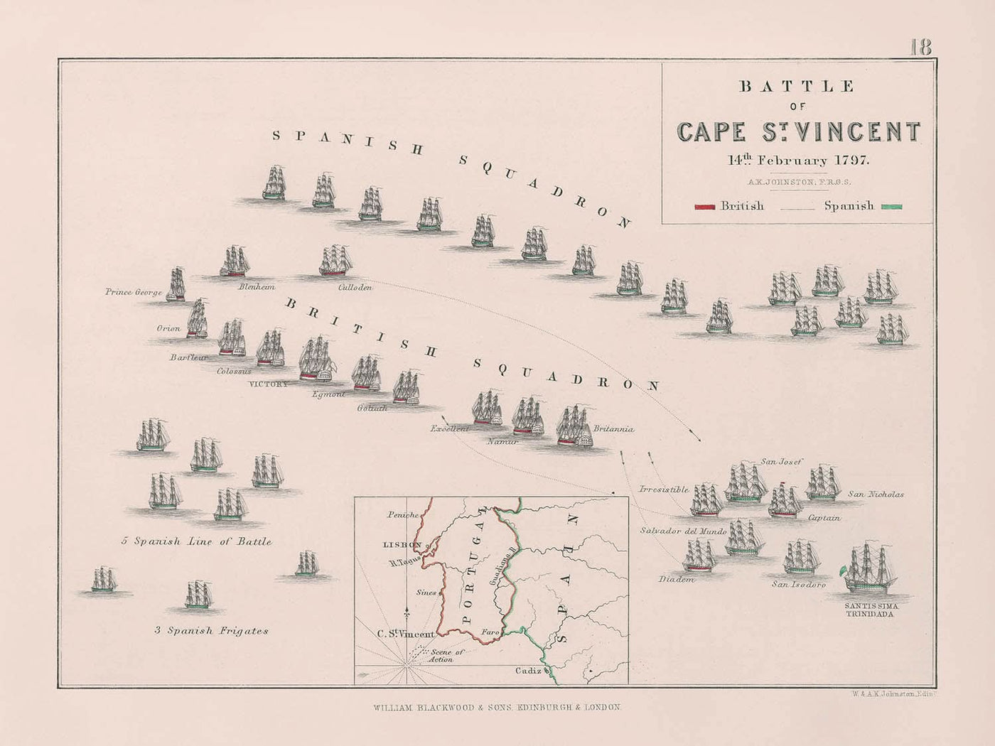 Bataille du cap Saint-Vincent par AK Johnston, 1797