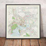 Old Tramway Map of Perth by Simpson, 1929: Swan River, Kings Park, Racecourse, Hay St, Victoria Park