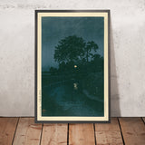 Dunkler Fluss mit Glühwürmchen (Minuma-Fluss, Ômiya) von Hasui Kawase, 1935 