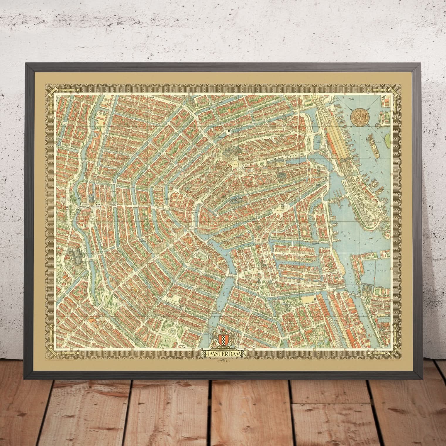Old Birds Eye Map of Amsterdam by Bollmann, 1971: Central Station, Jor ...