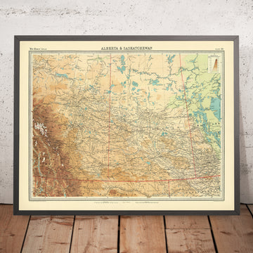 Mappa antica di Alberta e Saskatchewan di Bartholomew, 1922: Calgary, Edmonton, Rocky 