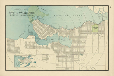 Old City Map of Vancouver by Cram, 1895: Stanley Park, Hastings Park, False Creek, Burrard Inlet, English Bay