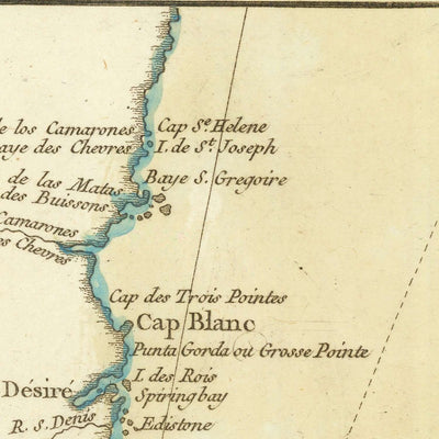 Mapa antiguo de la Patagonia y el estrecho de Magallanes de Bellin, 1764: estrecho, Patagonia, Andes, Cabo de Hornos, Malouines