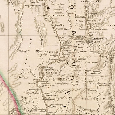 Old Map of Burma (Myanmar) by Arrowsmith, 1857: Irrawaddy, Salween, Yangon, Mandalay, Arakan Mountains