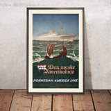 Affiche de voyage Norvège : Norwegian America Line par Karl Dahl, 1948 