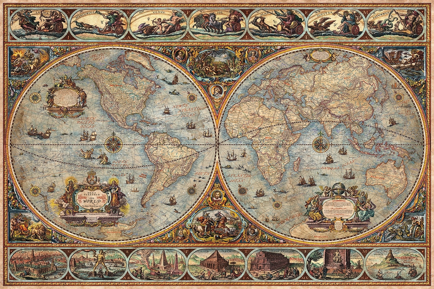 Orbis Terrarum Modern Ancient World Atlas by Ray&Co, 2025: Hemispherical Map, Roman Gods, Ancient Wonders