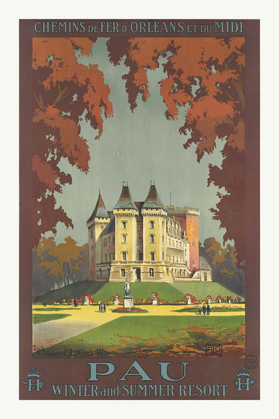 Pau Travel Poster: Winter and Summer Resort by Chemins de fer d’Orléans et du Midi, 1910
