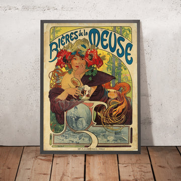 A framed image of Bières de la Meuse by Alphonse Mucha, 1897