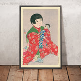 Kind mit Puppe von Hasui Kawase, 1935 