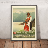 Norway Travel Poster: Nordlandfahrten by Hamburg-Amerika Linie, 1933