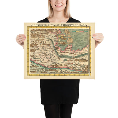 Old Rare Map of Croatia & Slovenia by Münster, 1552: Drava River, Adriatic Coast, Zadar, Ottoman Borders, Mountains