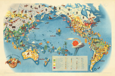 Old Pictorial Map of the Pacific Economy by Covarrubias, 1940: Trade, Resources, Pre-WWII Art