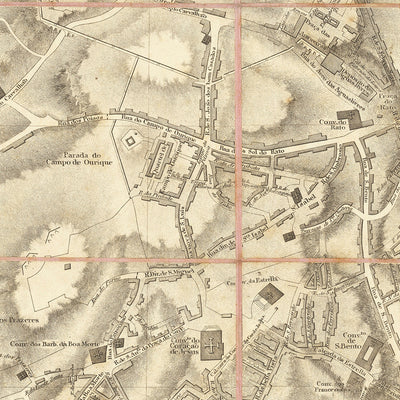 Alte Militärkarte von Lissabon, 1814: Jerónimos, Castelo de S. Jorge, Praça do Commercio, Tejo 