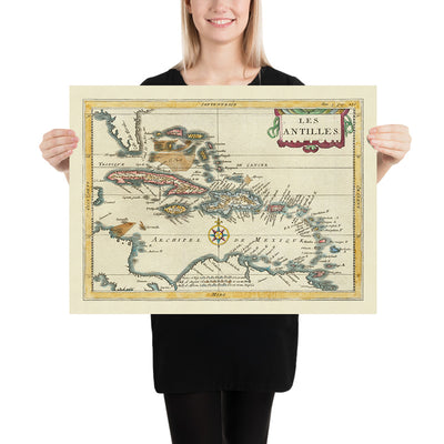 Rare Map of the Greater & Lesser Antilles by du Plessis, 1700: Cuba, Hispaniola, Jamaica, Puerto Rico, Caribbean