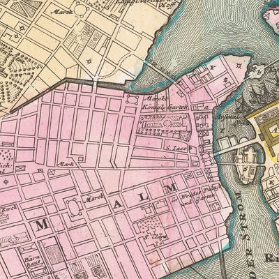 Old Map of Stockholm by Homann, 1720: Royal Palace, Riddarholmen, Mälaren, Djurgården, Skeppsbron